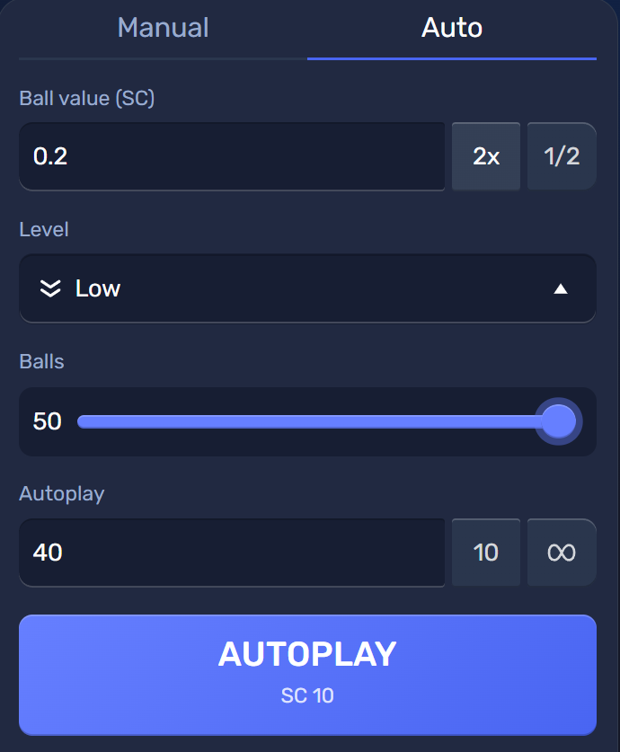 Gravity Plinko settings example