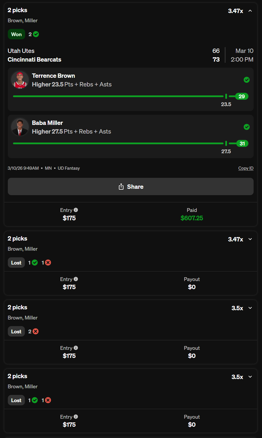 Underdog Fantasy bet slip